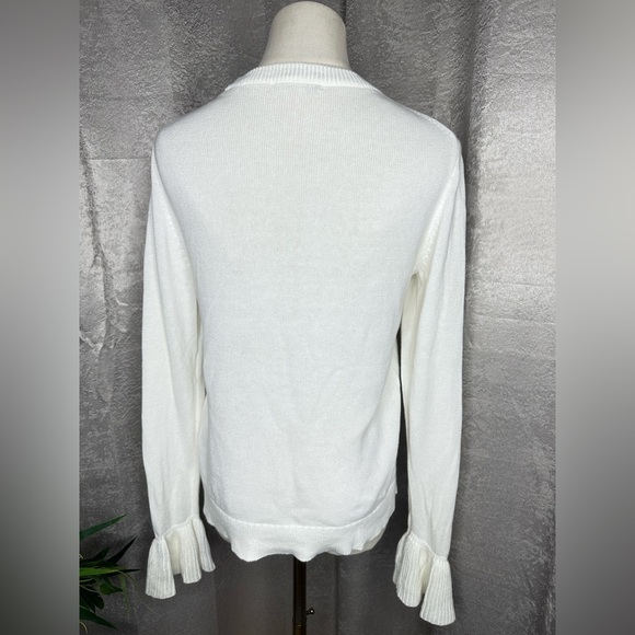 NEW J.Crew Women’s Crewneck Knit Flare Sleeve Sweater in White Sz Small - Picture 5 of 10